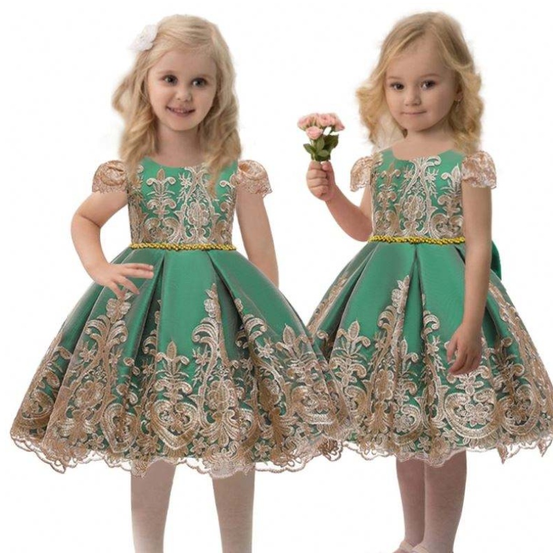 China Factory Kids Party Satin frock Baby Flower Birthday Garments Barn Summerkläder 7933