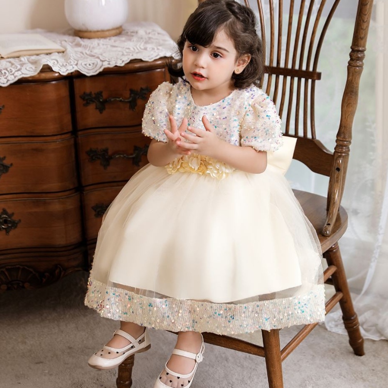 Baige Short Sleeve Christmas Princess frock sequined klänning för barn 0 till 4 årn2116