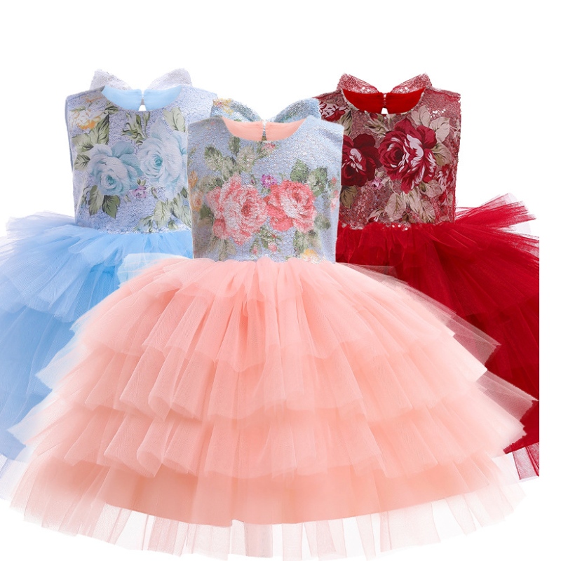 Sommar baby flicka söt stil kläd spets blomma fest födelsedag klänning tutu kjol modeparty baby flicka klänning