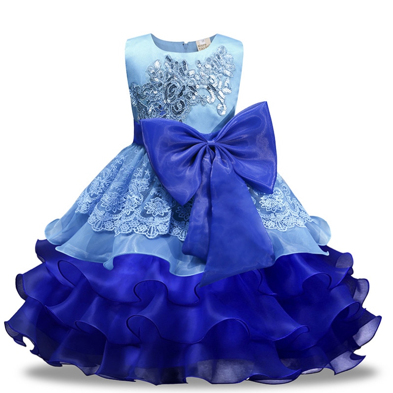 2022 Europeiska och amerikanska sequined klänningar Bow Flower Girl Princess Dress Organza Puffy Kjol