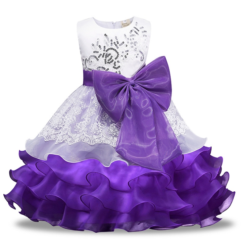 2022 Europeiska och amerikanska sequined klänningar Bow Flower Girl Princess Dress Organza Puffy Kjol