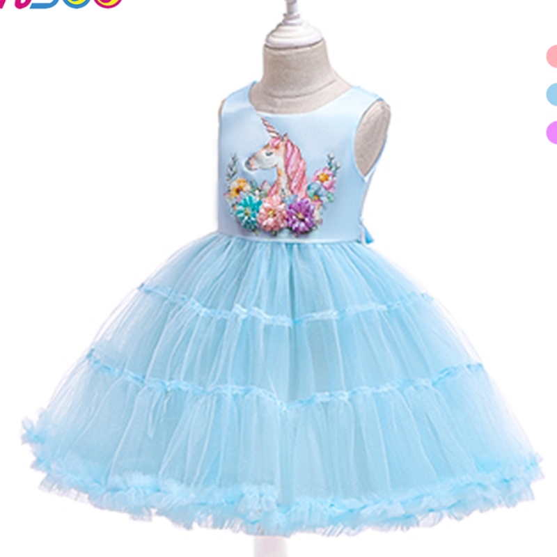 ANSOO Unicorn Rainbow Baby Girl Födelsedagsklänningar Cotton Girl Princess Party Purple Wedding Dresses For 1-6 Y Girls Tutu