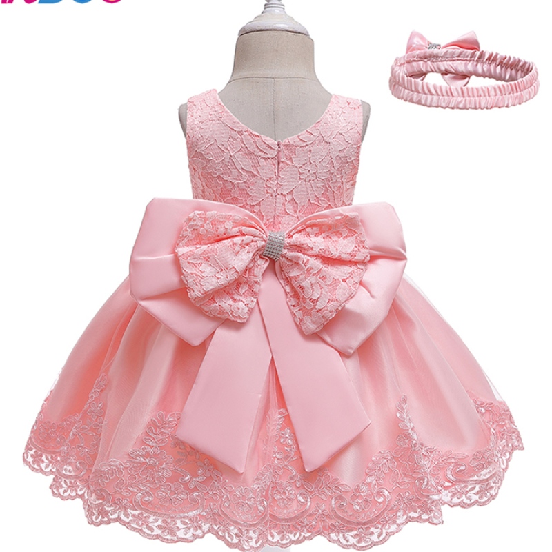 Ansoo New Design Girl \\ 's Princess Dress Bow spets baby ärmlös klänning för bröllopsfest