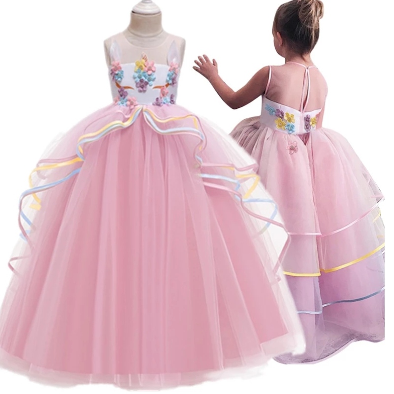 Fancy Girl Halloween Unicorn Party Long Dress Princess Girls Costume For Kids Clothing Baby Girl Frocks Children Clothing