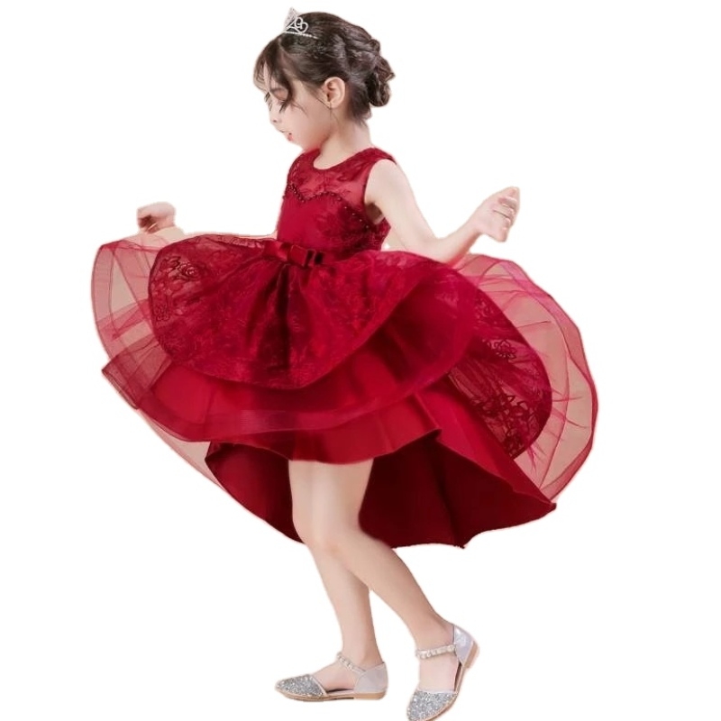 Barn som släpar bröllopsfestklänningar Eleganta spetsflickor Princess Evening Prom Tulle Gown Kids Ceremony Formell kostym
