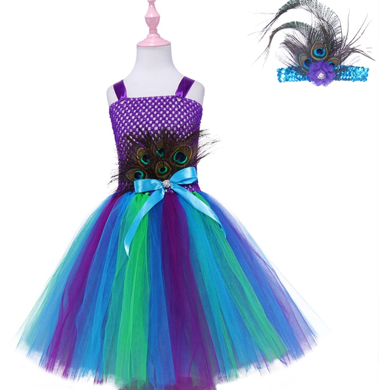 Barn \\ 's Autumn Dress Peacock Feather Mesh kjol Baby Princess kjol tutu klänning