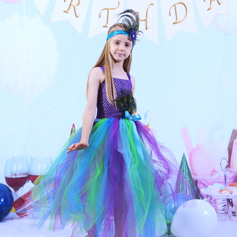 Barn \\ 's Autumn Dress Peacock Feather Mesh kjol Baby Princess kjol tutu klänning