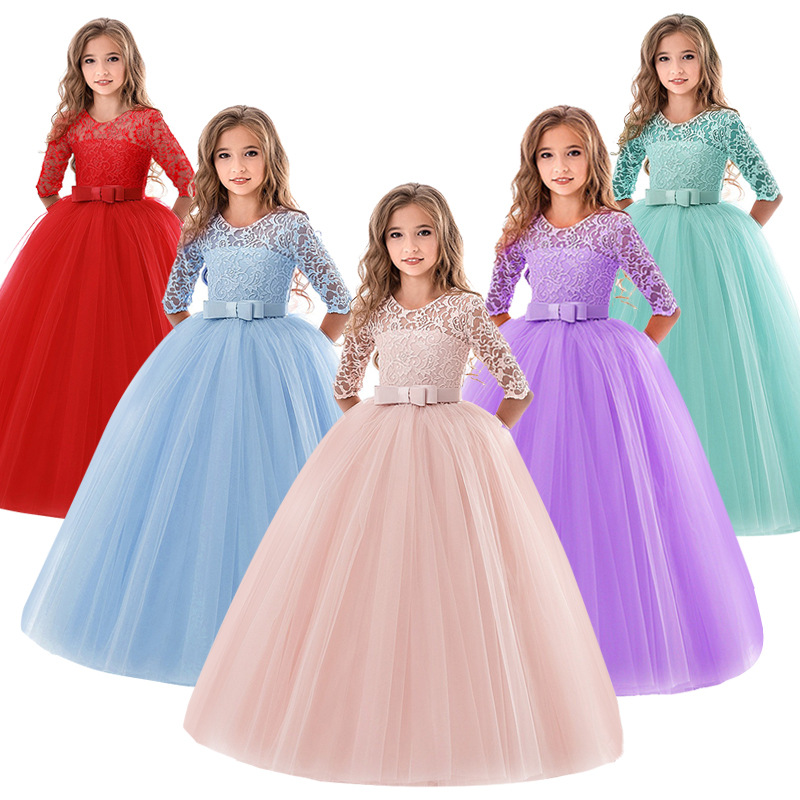 Ny produkt 2022 Puffy Lace Girl Flower Girl Dress for Wedding Ball Gown Girl Party Communion Klänning