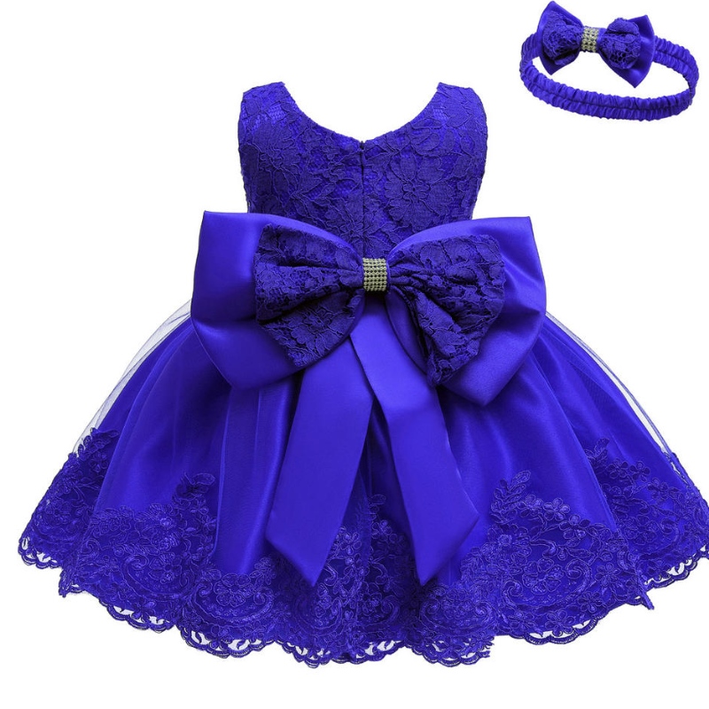 Barnklänning Spädbarnskläder Födelsedagstävlingsfest broderi Formell spets baby Flower Girl Dress med stor båge