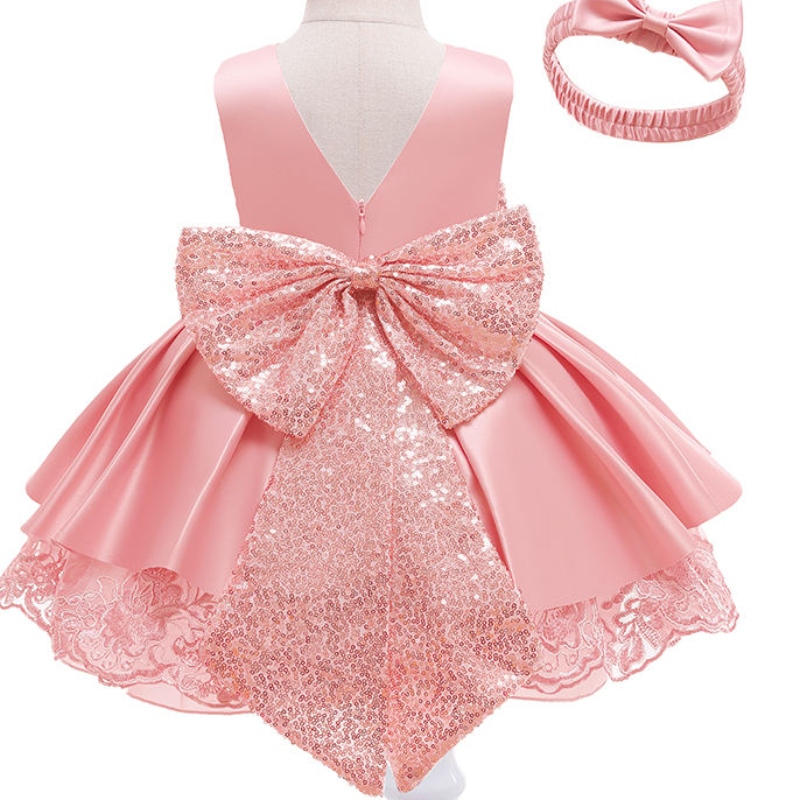 Barnklänning Spädbarnskläder Födelsedagstävlingsfest broderi Formell spets baby Flower Girl Dress med stor båge