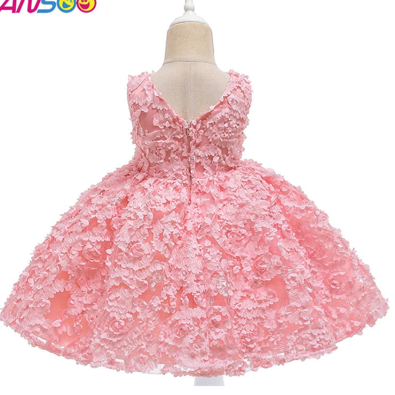 ANSOO 3 färger fabriksanpassning Rose första födelsedagsklänning barn baby flicka blomma prinsessan brud rosa klänningar för barn
