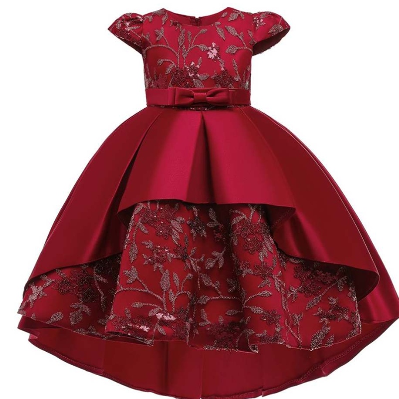 Baigenyår frock barnfest bär lång svans barn blommor västerländsk fest formell födelsedagsklänning