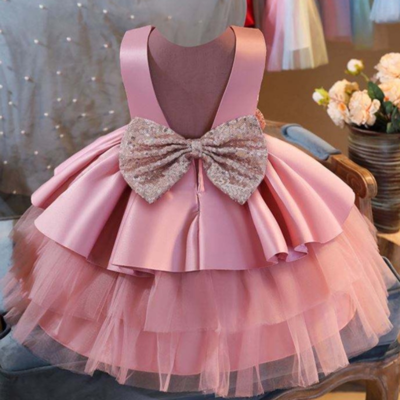 Baigeny blomma flicka tutu klänning baby frock barn kläder båge födelsedag flicka klänning
