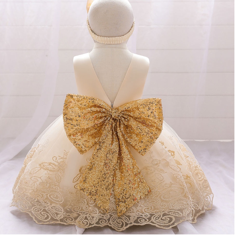Baige Wholesale Flower Girl Dress Party Wedding Birthday Barn kläder Elegant Baby Girl Dress ärmlös frock
