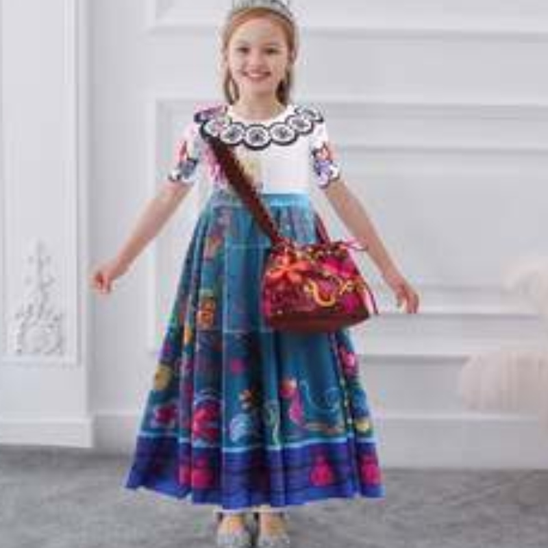 Baige Encanto Mirabel Luisa Cosplay Costume Girl Party Dress Hallowen Princess Dress With Bag
