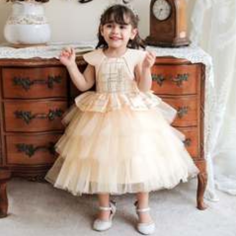 Baige Hot Sale Elegant Design Girl Evening Frock Baby Girl Dress Party Wear White Multi-Layer Lovely Princess