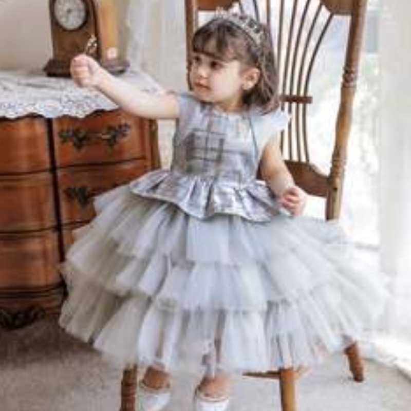 Baige Hot Sale Elegant Design Girl Evening Frock Baby Girl Dress Party Wear White Multi-Layer Lovely Princess