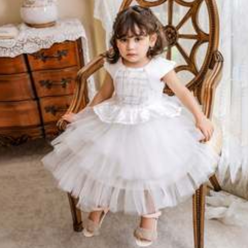 Baige Hot Sale Elegant Design Girl Evening Frock Baby Girl Dress Party Wear White Multi-Layer Lovely Princess