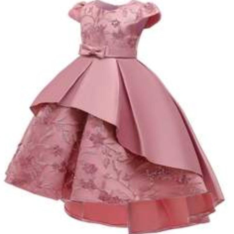 Baige varade designtryck Satin Flower Girl Party Dress Summer Sleeve Baby Girl Birthday Dresses