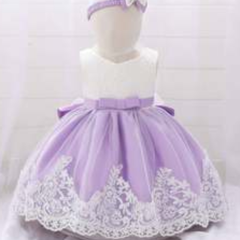 Baige grossistnyfödd baby flicka party klänning blommig dopfest evenemang frock flickor prinsessan gratis hårband