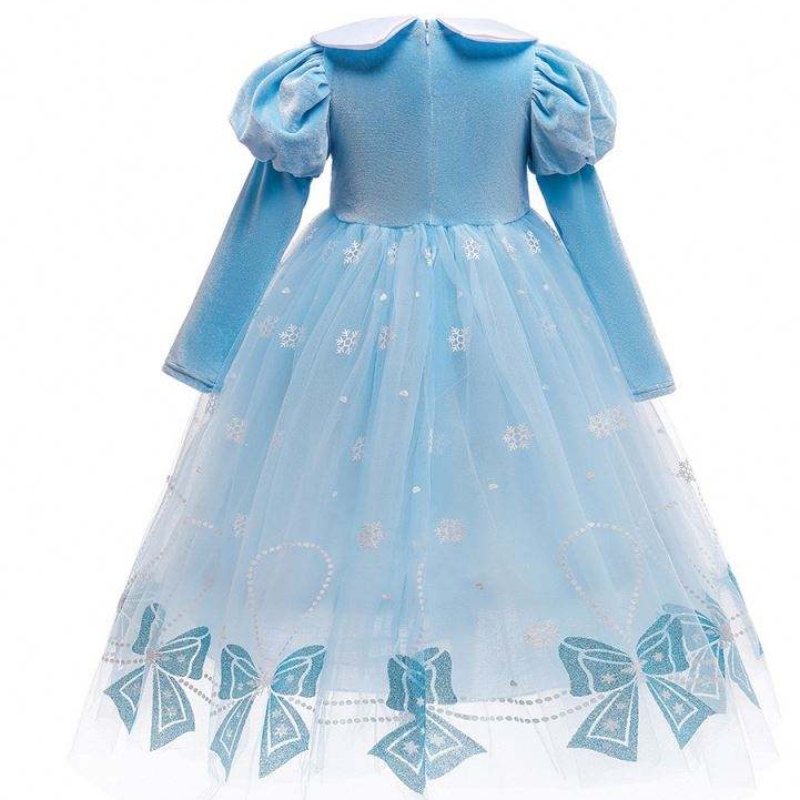 BX1763 Nya höstlånga ärmar Anna Elsa Princess Dress Halloween Cosplay Costume Kids Flower Girl Dress