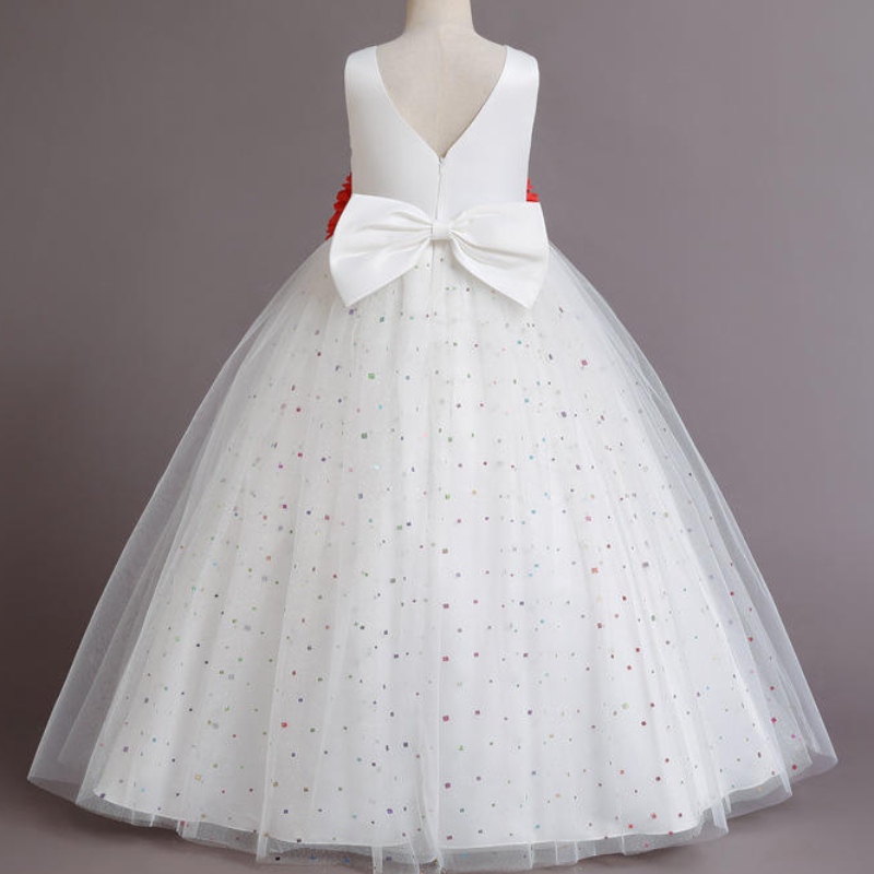 Spets prinsessan klänning för barn flickor födelsedag bröllopskläder elegant fest tutu backless bowknot klänning