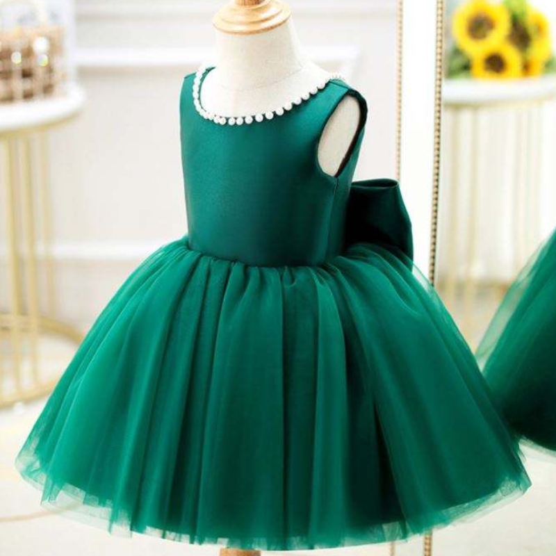 Baige Green Backless Girl Party Dress Kids First Communion Klänning prinsessa bröllop boll klänning dz007