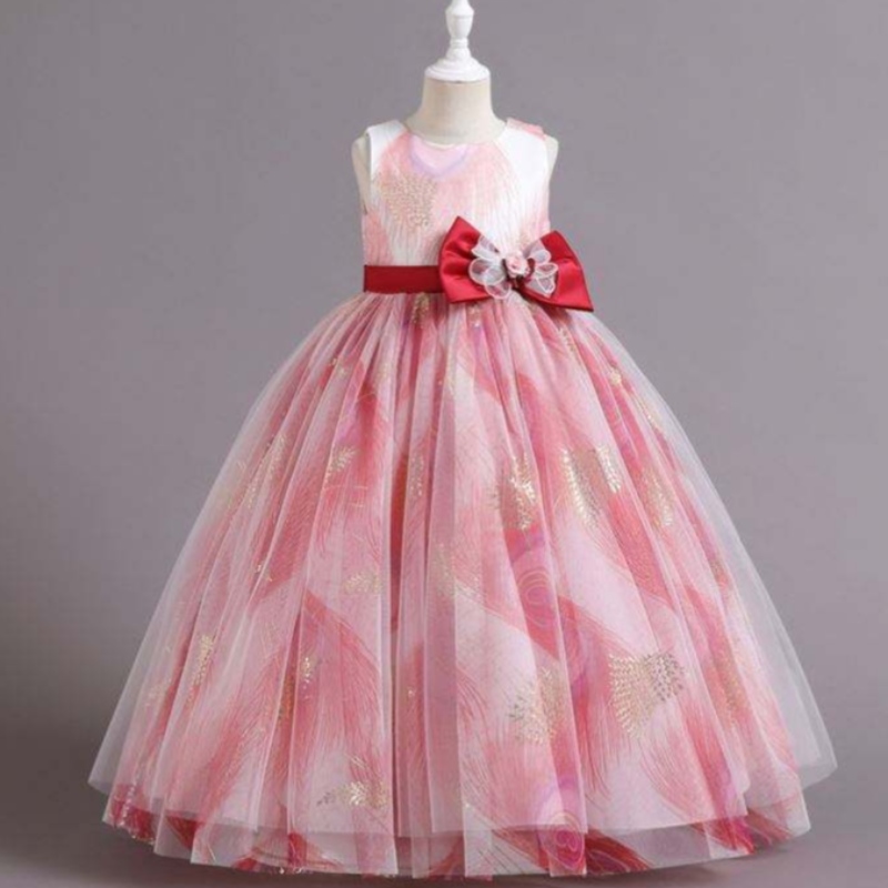 Baige Hot Style 4-14 års rosa ärmlös spädbarn Anpassad design bröllop födelsedagsfest klänning för spädbarnflickor
