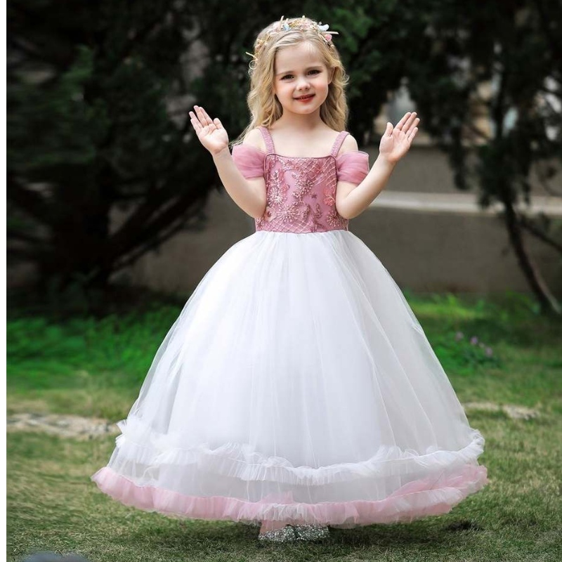 Baigeny ankomst prinsessa barn fest klänning rosa födelsedag lång klänning för flickor 12 år gammal