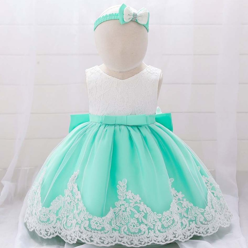 Baige Baby Girls Dress Designs Lace Flower Girl Small Kids Clothing First Birthday Party Dress With Pannband