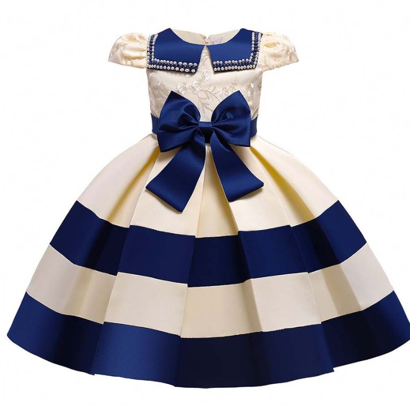 Baige Nya korta ärmar ränder Princess Klänning Girl Girl Christmas Party Dress L5282
