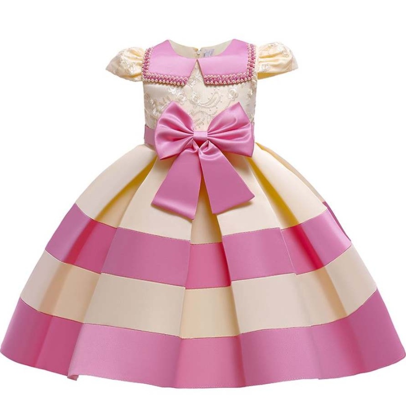 Baige Nya korta ärmar ränder Princess Klänning Girl Girl Christmas Party Dress L5282