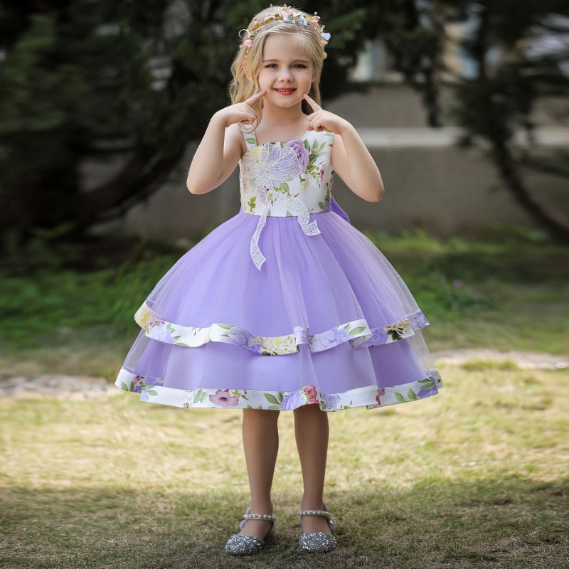 Worldwide gratis frakt 2019 New Fashion Sleeveless Kids Chiffon Floral Princess Party Dress Spädbarn Baby Girl Wedding Full Dress