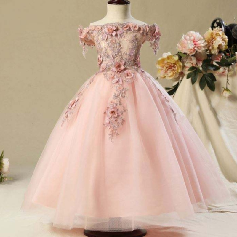 Nya ankomst barn kläder elegant fest barn bär blommaflickaklänning för födelsedagsbröllop WGW6002