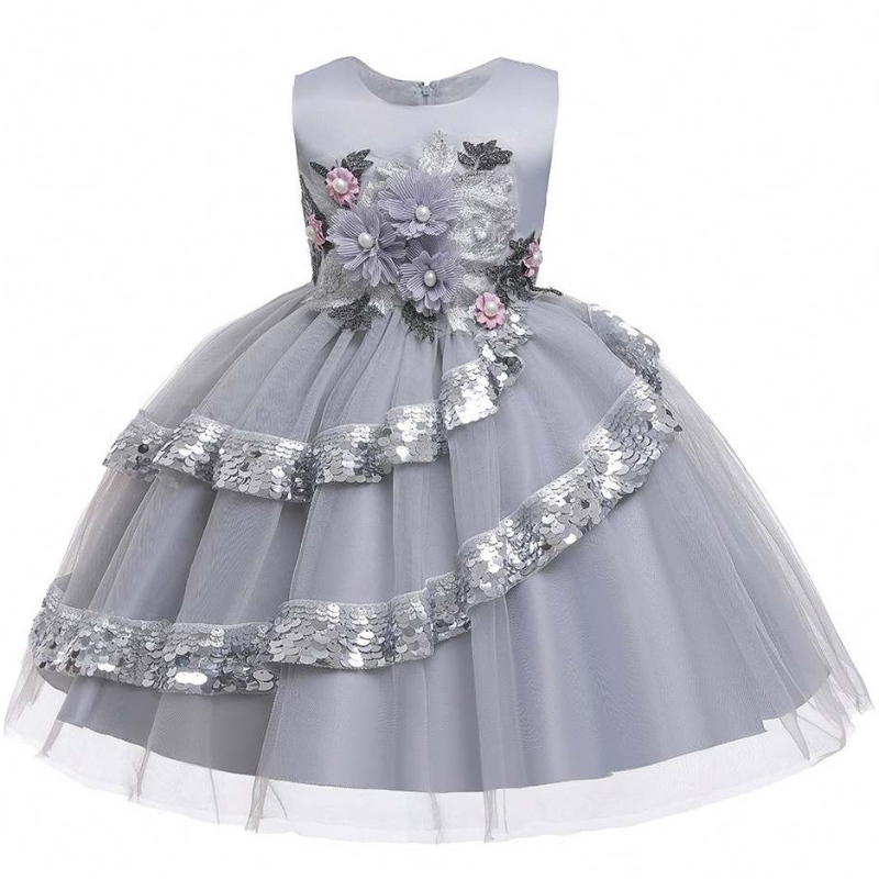 Fabrik grossist ärmlös elegent barn klädmönster för baby flickor paljettparty klänning l5148