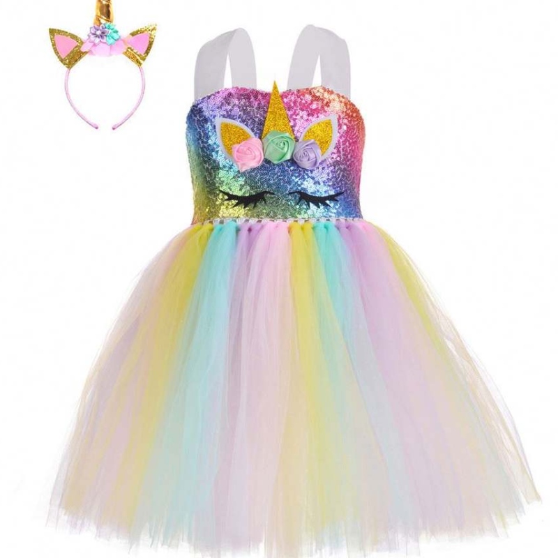 2021New Unicorn Sequined Baby Kid Clothing Lovely Princess Party Tutu Dresses DJS107