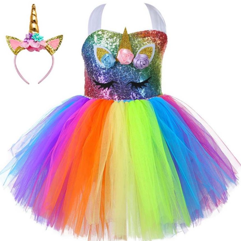 2021New Unicorn Sequined Baby Kid Clothing Lovely Princess Party Tutu Dresses DJS107