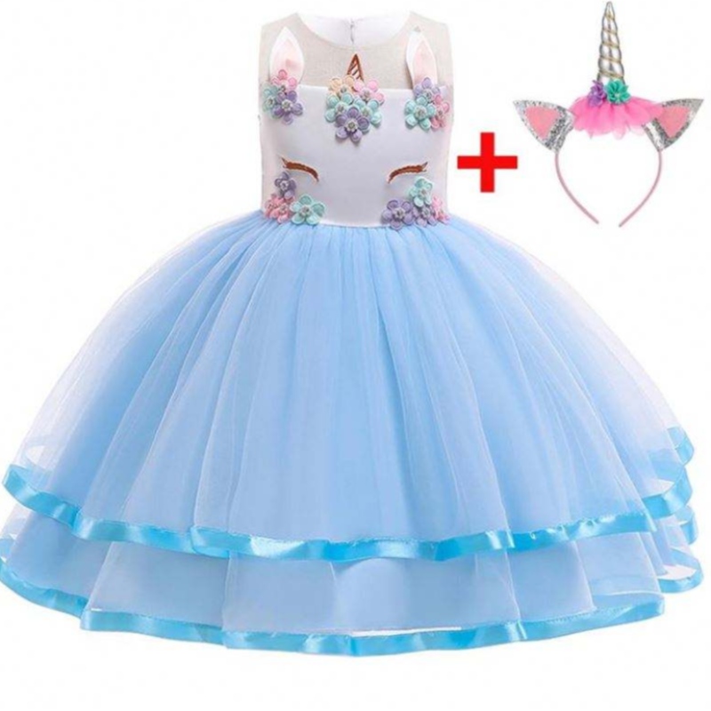2021 Ny Flower Unicorn Party Dress 5 Färg Tillgänglig Kids Girls Party Dress DJS002