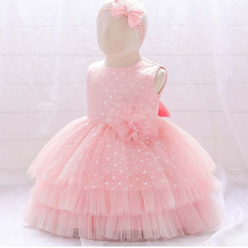 Baigenyfödd baby vacker blomma flicka första födelsedagsfest klänning barn prinsessan tutu klänningar med gratis hårband