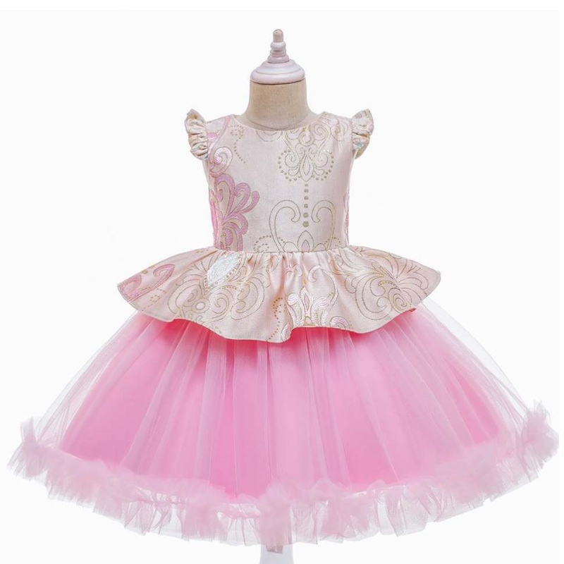 Baige barn födelsedag bära rosa kort ärm baby flicka prinsessan barn spansk klänning l5232