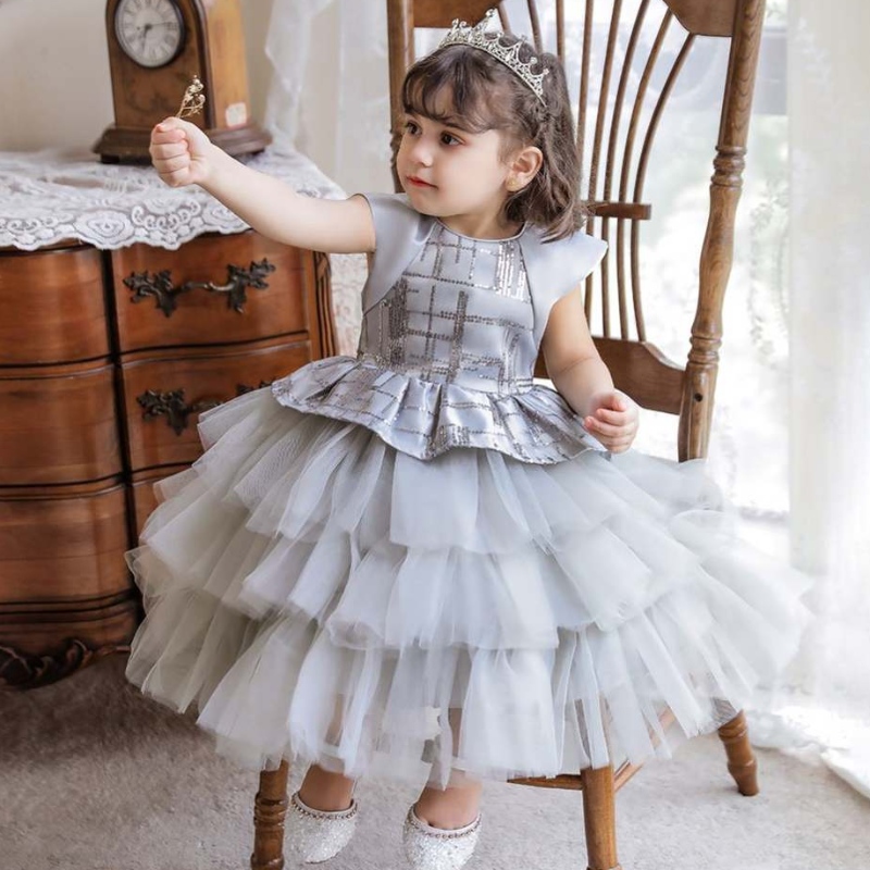 Ny stil ärmlös baby flicka paljett prinsessan dop klänning barn födelsedagsfest mode söta aftonklänningar 0-6 år gammal