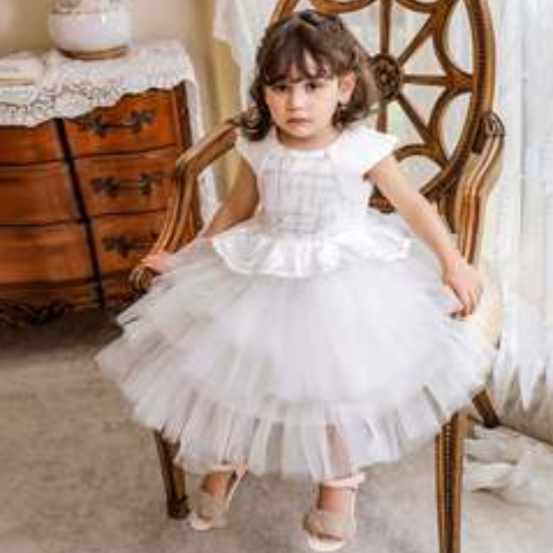 Ny stil ärmlös baby flicka paljett prinsessan dop klänning barn födelsedagsfest mode söta aftonklänningar 0-6 år gammal