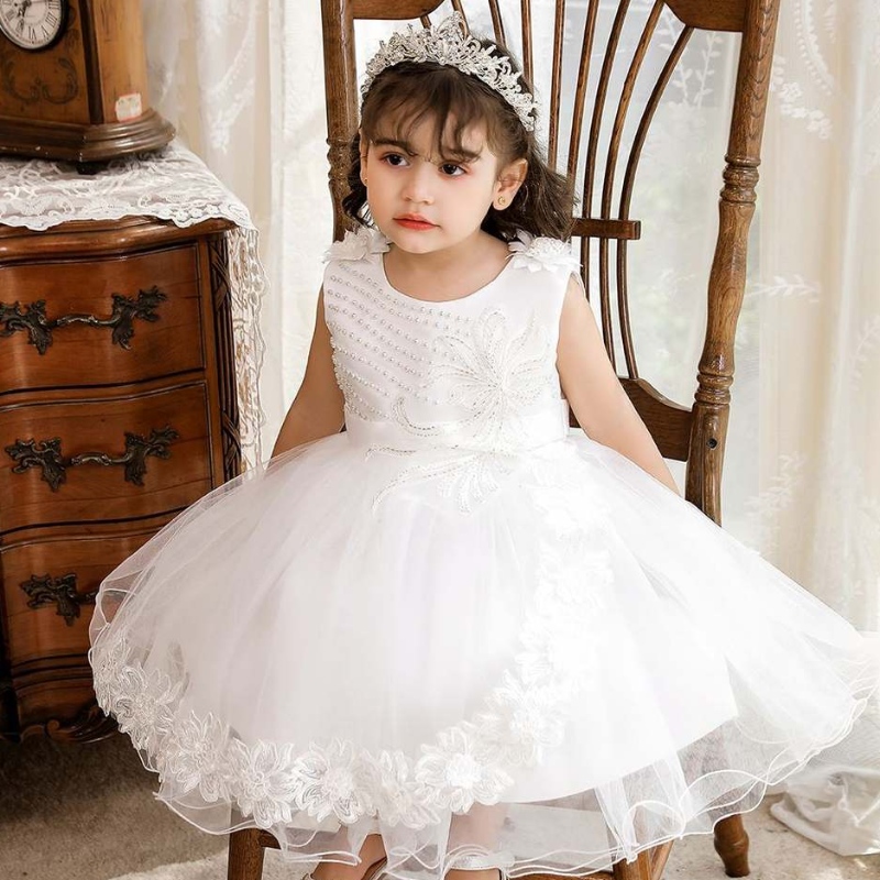 Baige Amazon Hot Salenyfödd babyflicka Pink Dress Flower Girls Födelseledamot N2111