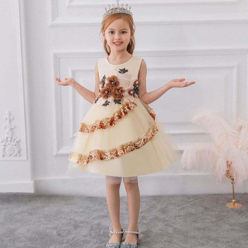Baige Children Fancy Dress Girls Party Dresses India&Pakistan Kläderflickor \\ 'paljetter Flower kjolar L5148