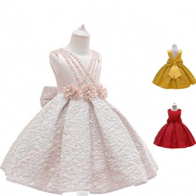 Ny ankomst rufsad maxi klänning satin och tyll baby flicka klänning för blomma flicka&födelsedag