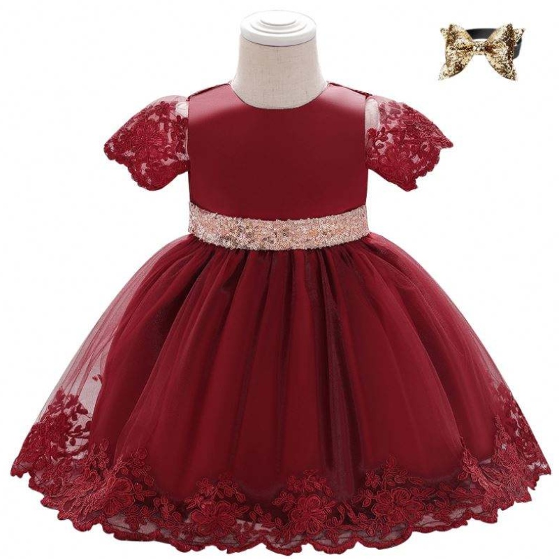 Baige Summer Frock Designs Pictures Party Dress L1926XZ Kort ärms födelsedag 0-2y gamla flickor spetsar barn för barn ärmlös