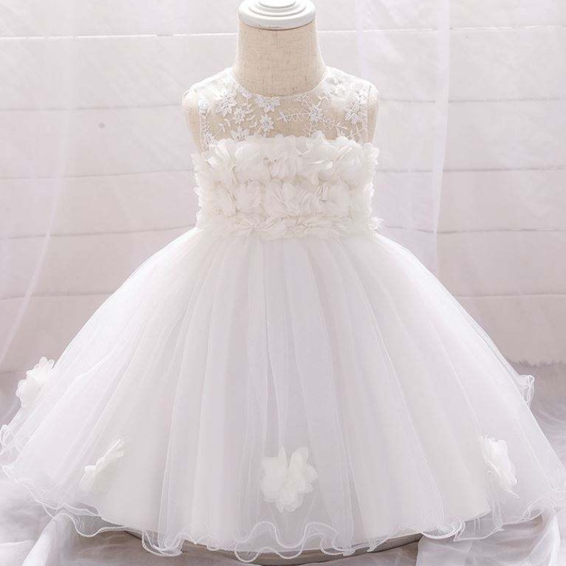 Baige New Frock Designs Girls \\ 'Kläder Nyfödda Flower Kids Party Wear Dopklänning L1920XZ