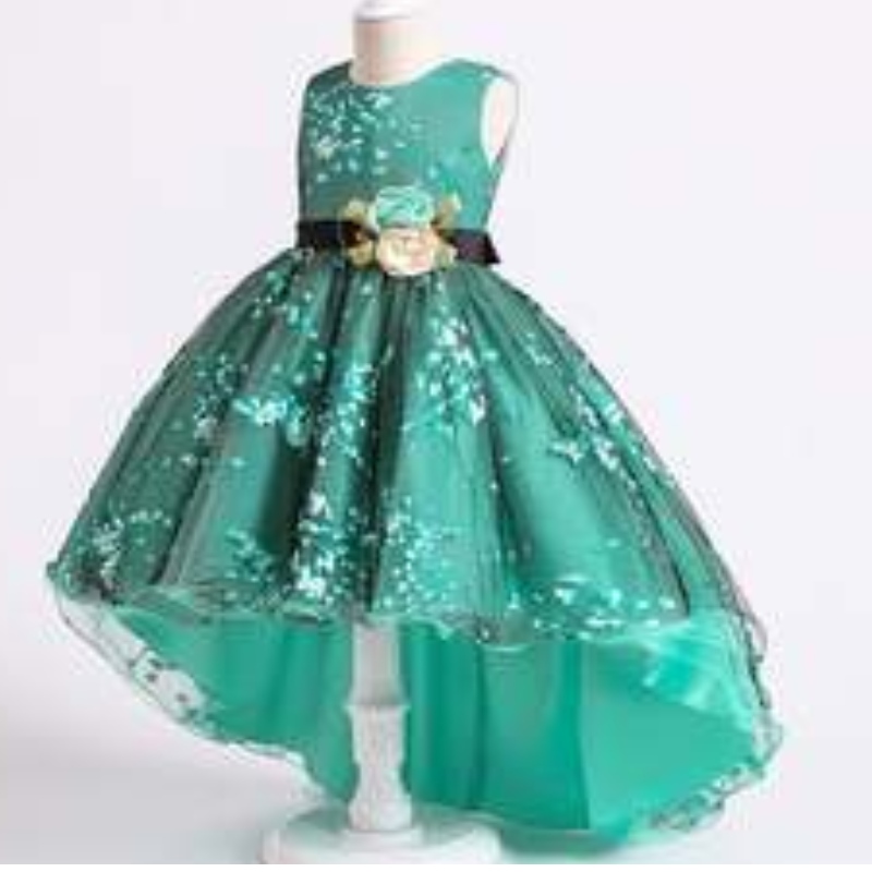 Baige Green Children Flower Fairy Princess 4-15 Years Baby Girls Puffy Dress Design for Party 2153