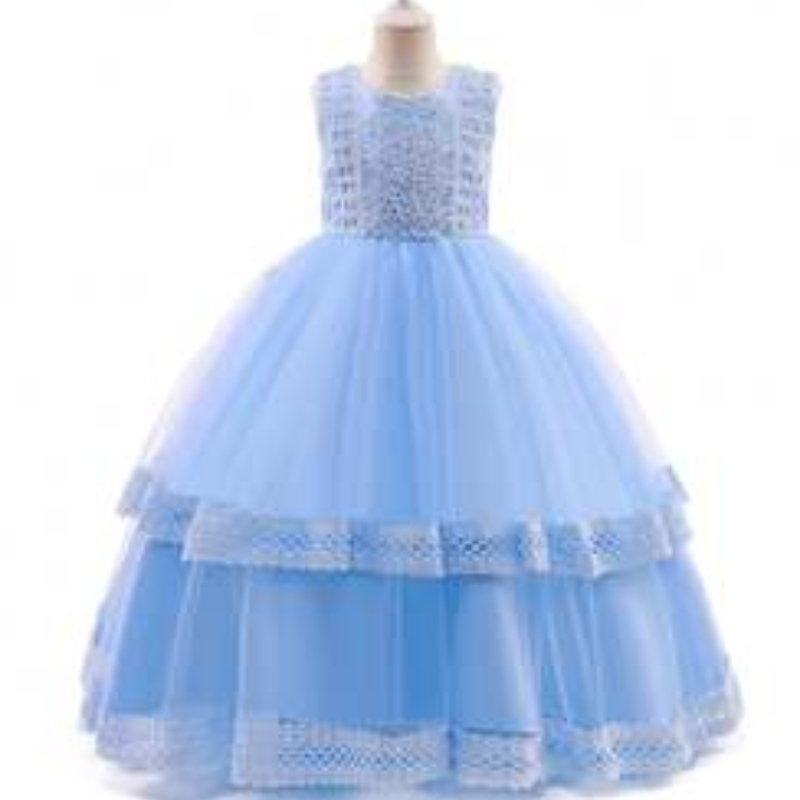 Baige Long Elegant Kids Teenage Wedding Dress Barn Kvällsklänningar Party Wear 3-15 år gammal