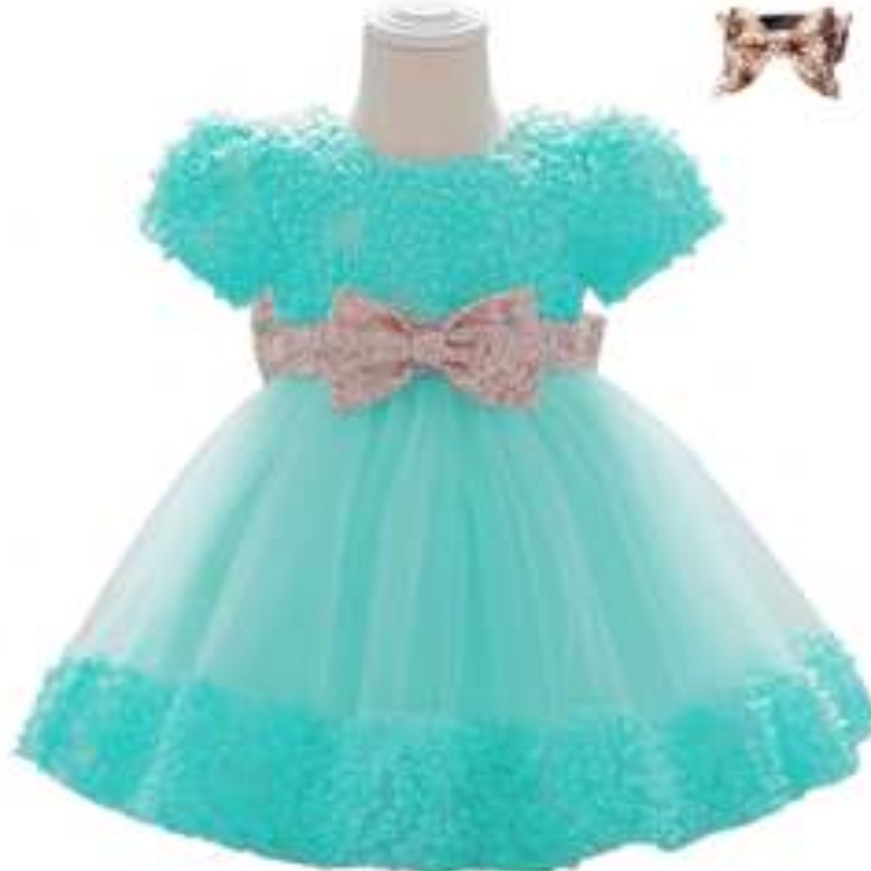 Baige Hot New Dresses Sequined Flower Birthday Children Baby Girls Party Dress Design med Bow L1941xz